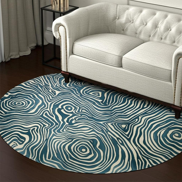 HomeRoots 4' Blue and Ivory Wool Geometric Tufted Handmade Area Rug for a Stylish and Cozy Home Decor 10' Round 511114