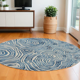 Homeroots 10' Ivory And Blue Round Geometric Hand Tufted Area Rug  Wool Blend 511114