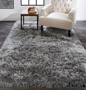 Homeroots 5' X 8' Gray Silver And Taupe Shag Tufted Handmade Stain Resistant Area Rug Gray,Silver,Taupe Polyester 511118
