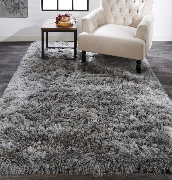 Homeroots 10' X 13' Gray Silver And Taupe Shag Tufted Handmade Stain Resistant Area Rug Gray,Silver,Taupe Polyester 511120