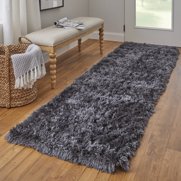 Homeroots 8' Gray Shag Hand Tufted Runner Rug Gray Cotton Blend 511127