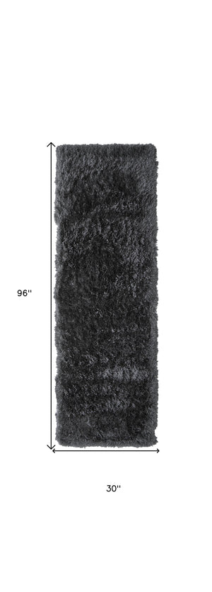 Homeroots 8' Gray Shag Hand Tufted Runner Rug Gray Cotton Blend 511127