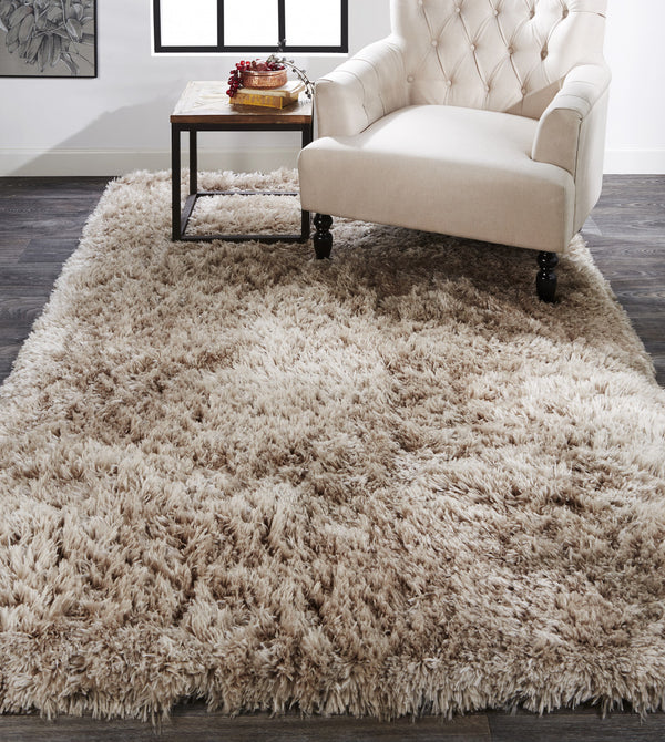 Homeroots 5' X 8' Tan And Taupe Shag Tufted Handmade Stain Resistant Area Rug Tan,Taupe Polyester 511138