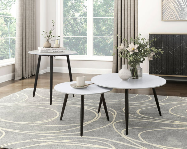 English Elm Modern Nesting Cocktail Tables 3-Piece Occasional Set with Sintered Stone Tops and Metal Legs, Compact Stylish Design Black,White 35 L x 35 W x 5.5 H B011P232143