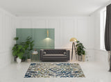 Homeroots 7' X 10' Ivory And Blue Floral Non Skid Area Rug  Polypropylene 511144