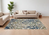 Homeroots 10' X 13' Ivory Blue And Green Floral Stain Resistant Area Rug  Polypropylene 511146