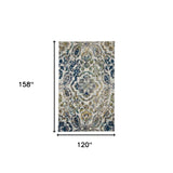 Homeroots 10' X 13' Ivory Blue And Green Floral Stain Resistant Area Rug  Polypropylene 511146