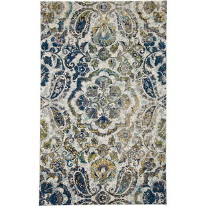 Homeroots 10' X 13' Ivory Blue And Green Floral Stain Resistant Area Rug  Polypropylene 511146