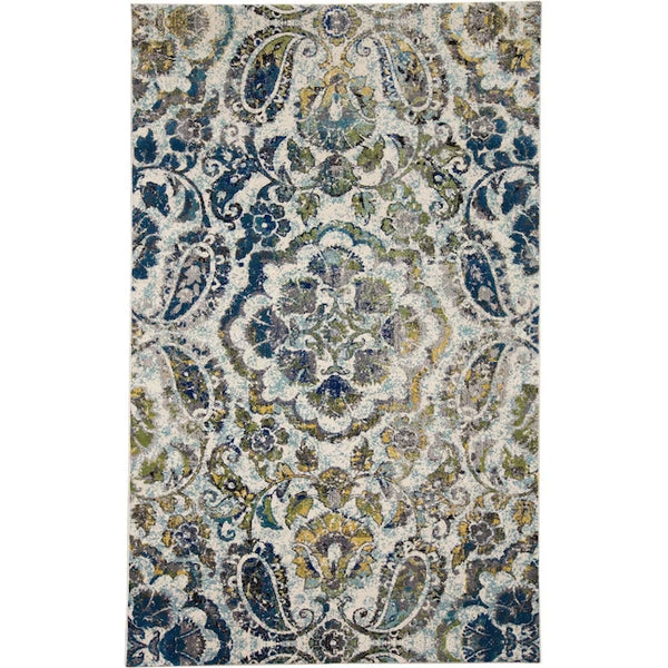 Homeroots 10' X 13' Ivory Blue And Green Floral Stain Resistant Area Rug  Polypropylene 511146