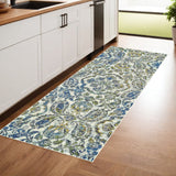 Homeroots 8' Ivory Blue And Green Floral Stain Resistant Runner Rug  Polypropylene 511147