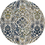 Homeroots 8' Ivory Blue And Green Round Floral Stain Resistant Area Rug  Polypropylene 511150