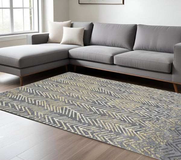 HomeRoots 10' Gray and Yellow Abstract Area Rug – Contemporary Design for Modern Living Spaces, Stain Resistant 10' X 13' 511169