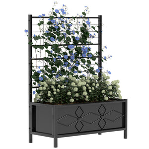 English Elm Outsunny Galvanized Steel Raised Planter with Built-in Trellis for Vertical Garden Growth W2225P485599