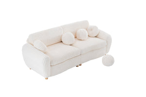 English Elm Modern Sofa - 84" White Corduroy Upholstered Couch, Stylish Sectional Love Seat For Home & Office W2363S00074