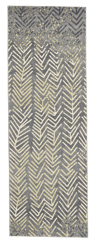 Homeroots 8' Gray And Yellow Geometric Power Loom Distressed Runner Rug  Polypropylene,Polyester 511170