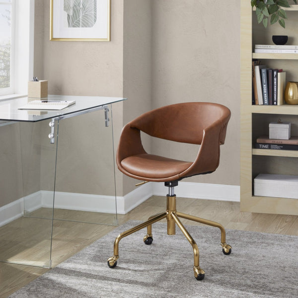 English Elm Task Chair with Chrome Five Star Base Grey Fabric Seat for Modern Home Office Use Camel,Gold B202P474186