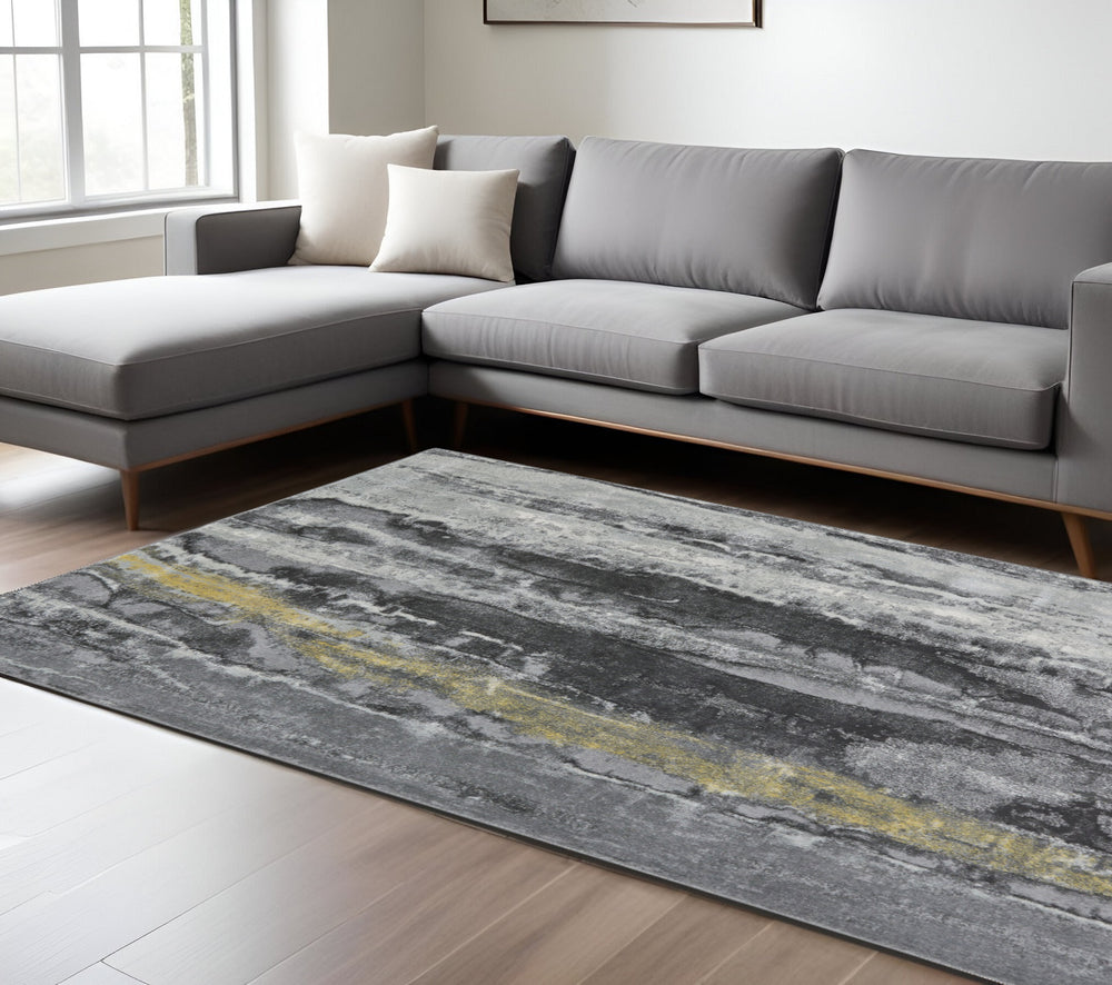 Homeroots 8' X 11' Gray And Black Abstract Non Skid Area Rug Gray,Black Polypropylene 511175