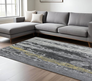Homeroots 8' X 11' Gray And Black Abstract Non Skid Area Rug Gray,Black Polypropylene 511175