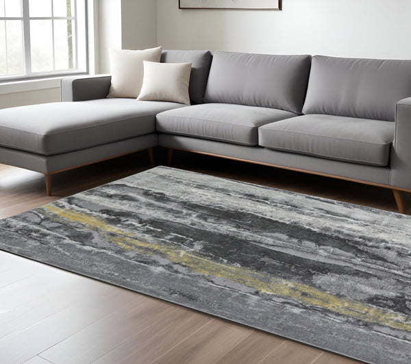 Homeroots 8' X 11' Gray And Black Abstract Non Skid Area Rug Gray,Black Polypropylene 511175