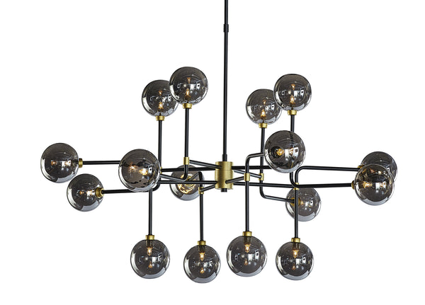 Sunpan Deimos Chandelier - Modern Ceiling Light with Smoke Grey Glass and Black Iron, Perfect for Any Space Large - 45W x 45D x 55H
