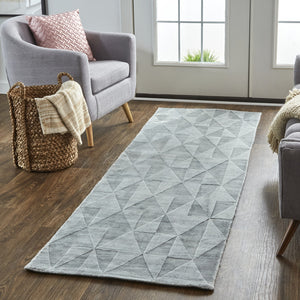 Homeroots 8' Gray Ivory And Silver Geometric Hand Woven Runner Rug Gray,Ivory,Silver Viscose 511198