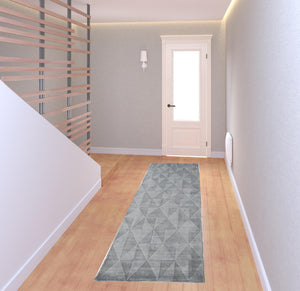 Homeroots 8' Gray Ivory And Silver Geometric Hand Woven Runner Rug Gray,Ivory,Silver Viscose 511198