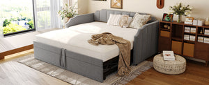 English Elm Twin Linen Upholstered Daybed with Pop up Trundle and Built in Usb Charging Gray SF000199AAE