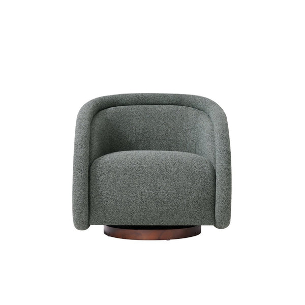 English Elm Sabbo Bouclé Swivel Accent Chair Walnut Wood Base Cozy Reading Nook Seating Green,Walnut N767P388923G
