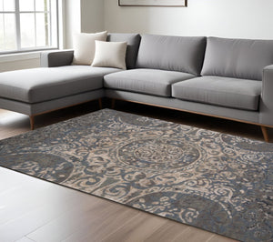 HomeRoots 10' Handmade Abstract Wool Area Rug in Gray-Blue & Taupe - Stain Resistant, Plush & Durable Design 10' X 13' 511203