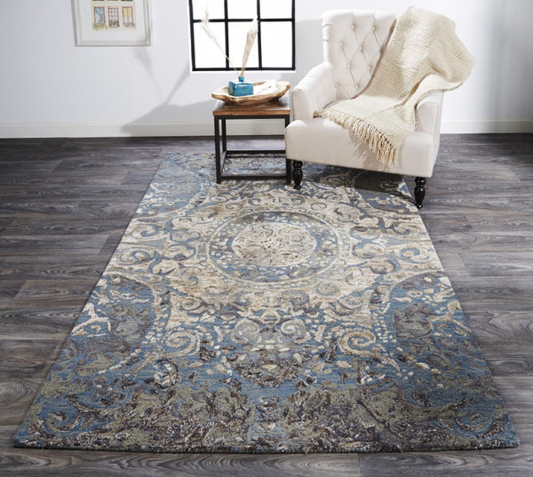 HomeRoots 10' Handmade Abstract Wool Area Rug in Gray-Blue & Taupe - Stain Resistant, Plush & Durable Design 10' X 13' 511203