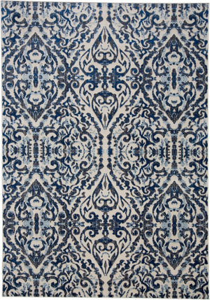 HomeRoots 10' Blue Ivory and Black Floral Distressed Area Rug - Stain Resistant, Perfect for Busy Homes & Decor 10' X 14' 511215