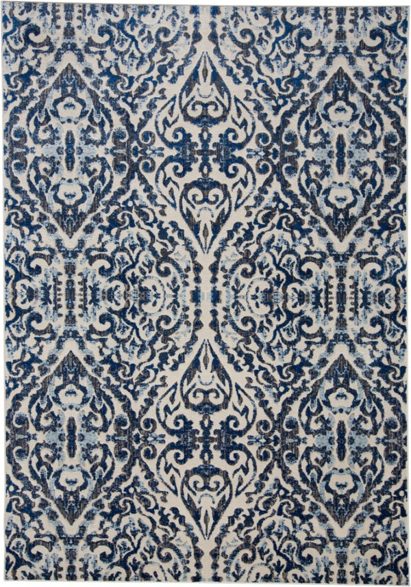 HomeRoots 10' Blue Ivory and Black Floral Distressed Area Rug - Stain Resistant, Perfect for Busy Homes & Decor 10' X 14' 511215