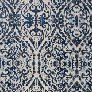 HomeRoots 10' Blue Ivory and Black Floral Distressed Area Rug - Stain Resistant, Perfect for Busy Homes & Decor 10' X 14' 511215