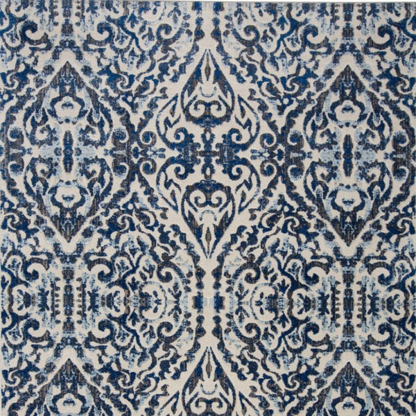 HomeRoots 10' Blue Ivory and Black Floral Distressed Area Rug - Stain Resistant, Perfect for Busy Homes & Decor 10' X 14' 511215