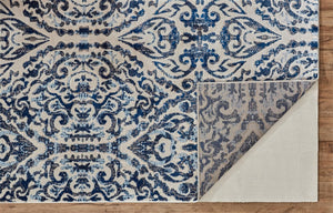 HomeRoots 10' Blue Ivory and Black Floral Distressed Area Rug - Stain Resistant, Perfect for Busy Homes & Decor 10' X 14' 511215