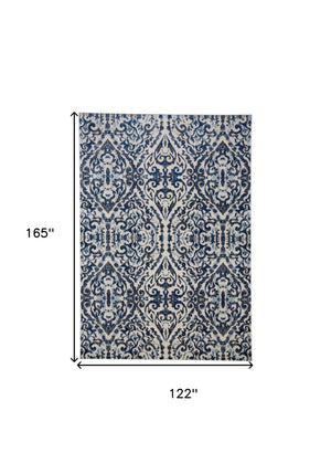 HomeRoots 10' Blue Ivory and Black Floral Distressed Area Rug - Stain Resistant, Perfect for Busy Homes & Decor 10' X 14' 511215