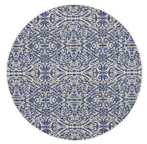 HomeRoots 10' Blue Ivory and Black Floral Distressed Area Rug - Stain Resistant, Perfect for Busy Homes & Decor 9' Round 511217