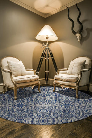 HomeRoots 10' Blue Ivory and Black Floral Distressed Area Rug - Stain Resistant, Perfect for Busy Homes & Decor 9' Round 511217
