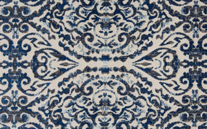 HomeRoots 10' Blue Ivory and Black Floral Distressed Area Rug - Stain Resistant, Perfect for Busy Homes & Decor 9' Round 511217