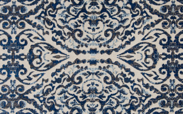 HomeRoots 10' Blue Ivory and Black Floral Distressed Area Rug - Stain Resistant, Perfect for Busy Homes & Decor 9' Round 511217