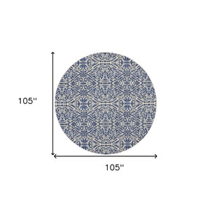 HomeRoots 10' Blue Ivory and Black Floral Distressed Area Rug - Stain Resistant, Perfect for Busy Homes & Decor 9' Round 511217