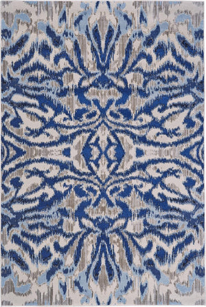 Homeroots 5' X 8' Blue Taupe And Ivory Ikat Distressed Area Rug  Polypropylene 511220