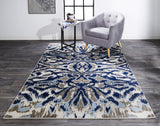 Homeroots 5' X 8' Blue Taupe And Ivory Ikat Distressed Area Rug  Polypropylene 511220