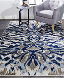 Homeroots 5' X 8' Blue Taupe And Ivory Ikat Distressed Area Rug  Polypropylene 511220