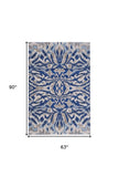 Homeroots 5' X 8' Blue Taupe And Ivory Ikat Distressed Area Rug  Polypropylene 511220