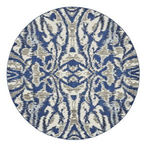 HomeRoots 9' Modern Ivory Blue and Gray Ikat Distressed Rug - Stylish, Durable, Stain-Resistant Design for Any Space 9' Round 511224