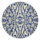 Homeroots 9' Blue And Ivory Round Ikat Distressed Area Rug  Polypropylene 511224