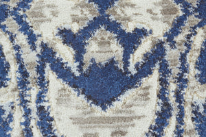 HomeRoots 9' Modern Ivory Blue and Gray Ikat Distressed Rug - Stylish, Durable, Stain-Resistant Design for Any Space 9' Round 511224
