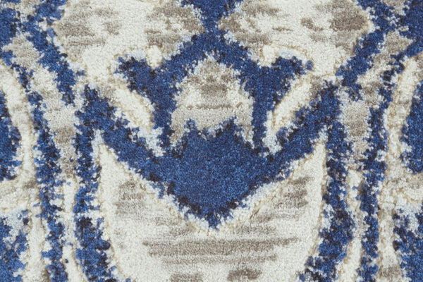 HomeRoots 9' Modern Ivory Blue and Gray Ikat Distressed Rug - Stylish, Durable, Stain-Resistant Design for Any Space 9' Round 511224