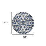 Homeroots 9' Blue And Ivory Round Ikat Distressed Area Rug  Polypropylene 511224